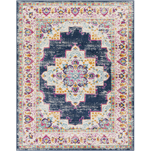 Bungalow Rose Leaver Oriental Navy/Pink Area Rug & Reviews Wayfair